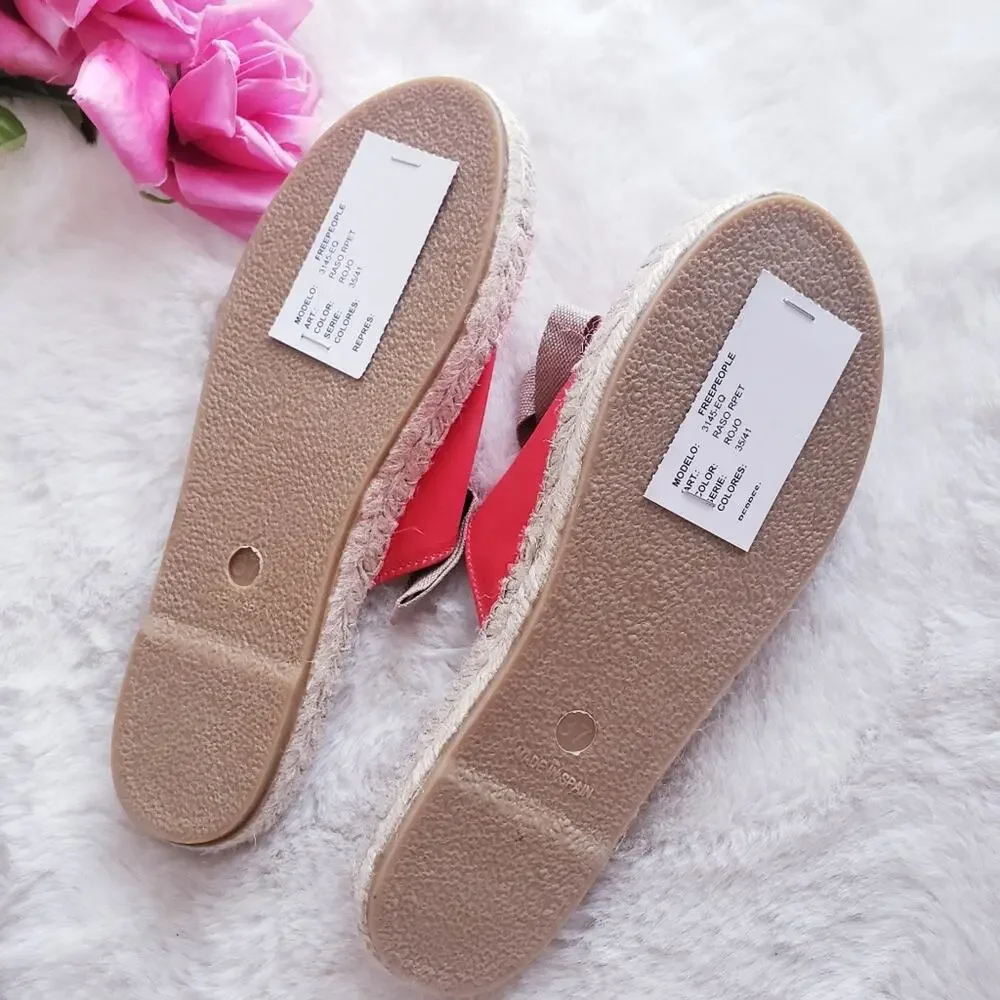 Free People Lolly Lace-Up Espadrille Sandals Coral Red Sample Shoes EU 37 US 7